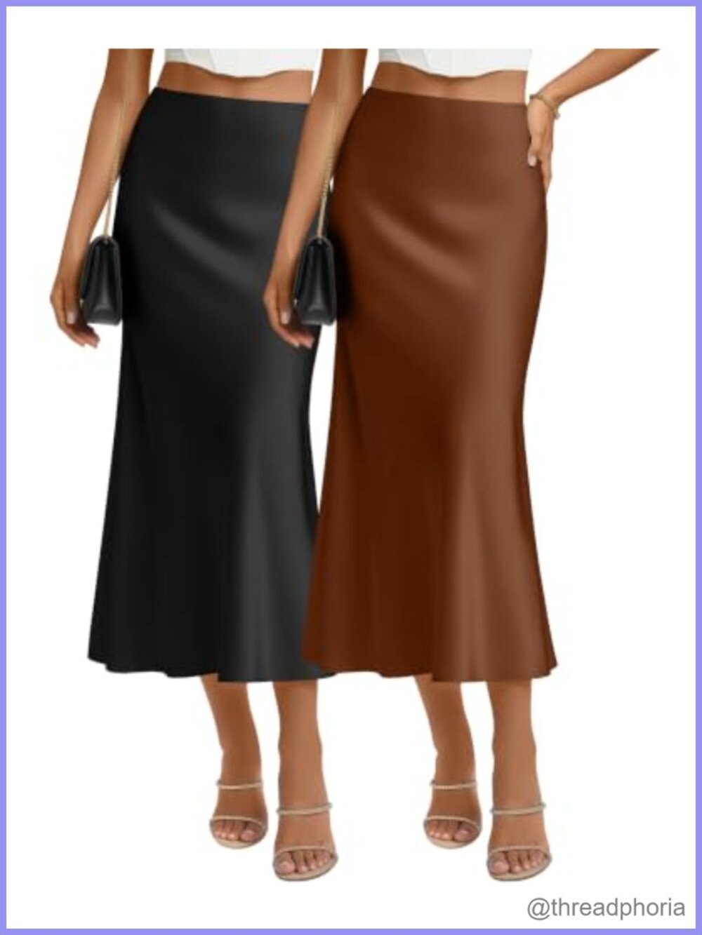 Satin Midi Skirt 2 Pack High Waist A-Line Flowy Women's Satin Skirts